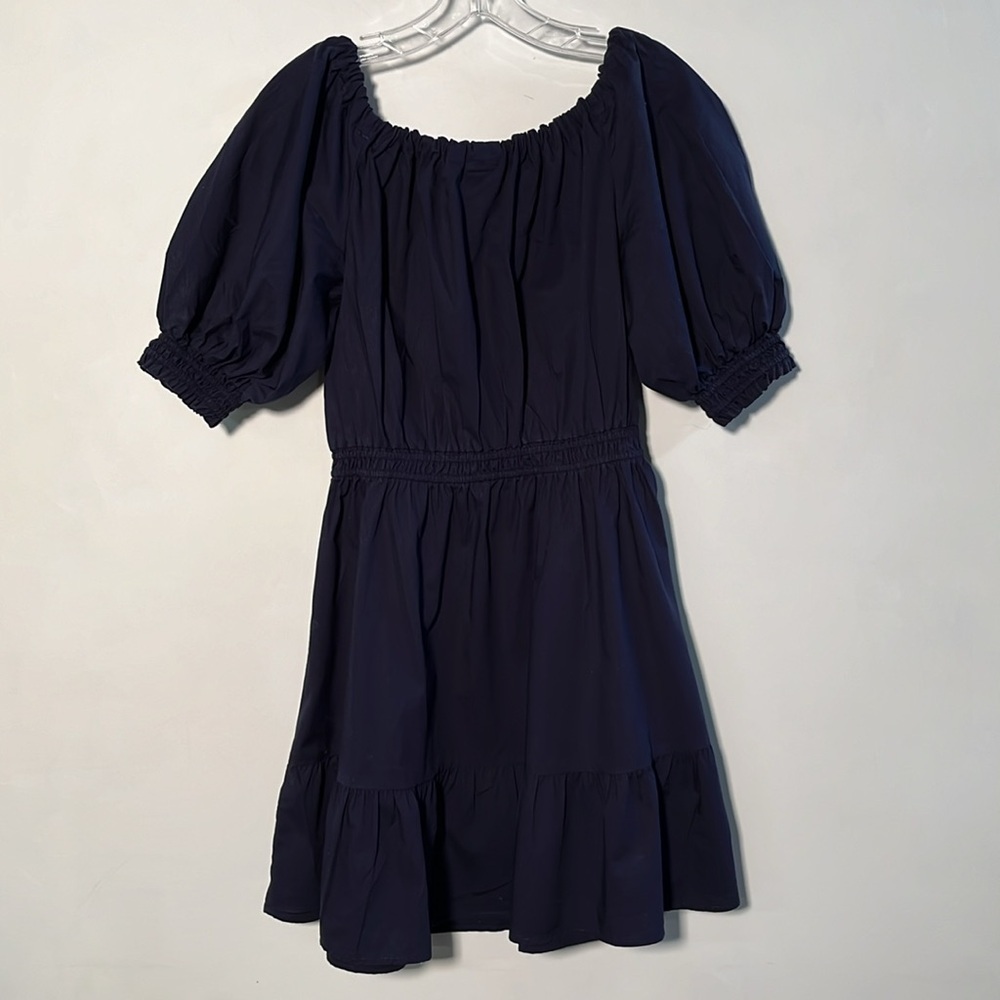 GAP Peasant Boho Party 100% Cotton Ruffle Tier Smock Waist/Puff SLV Navy Mini XS - Picture 4 of 16
